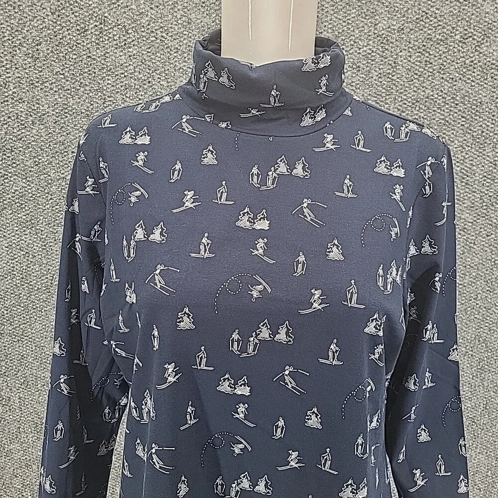 Christopher & Banks Womens Printed Turtleneck Top Petite Large Size Navy Shirt - Picture 5 of 10